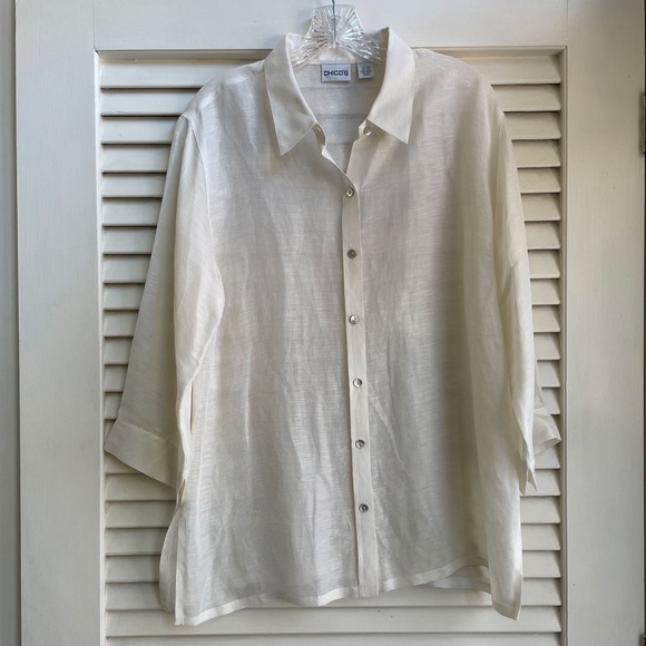 Chico Linen-Silk Shirt- ¾ Sleeve, Size 2 - Picture 1 of 8
